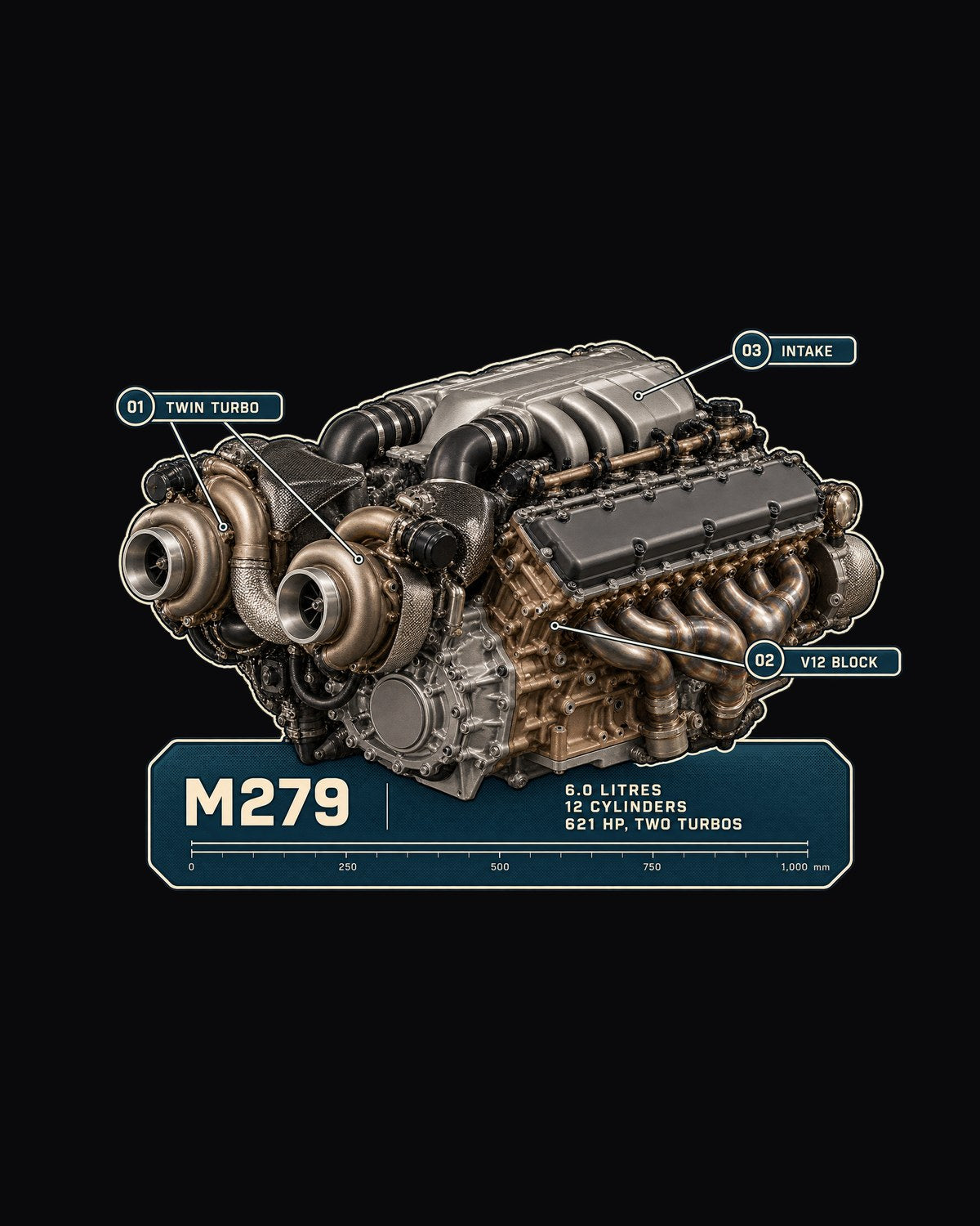 Mercedes-Maybach S680 M279 6.0 V12 Biturbo Engine Tee design only