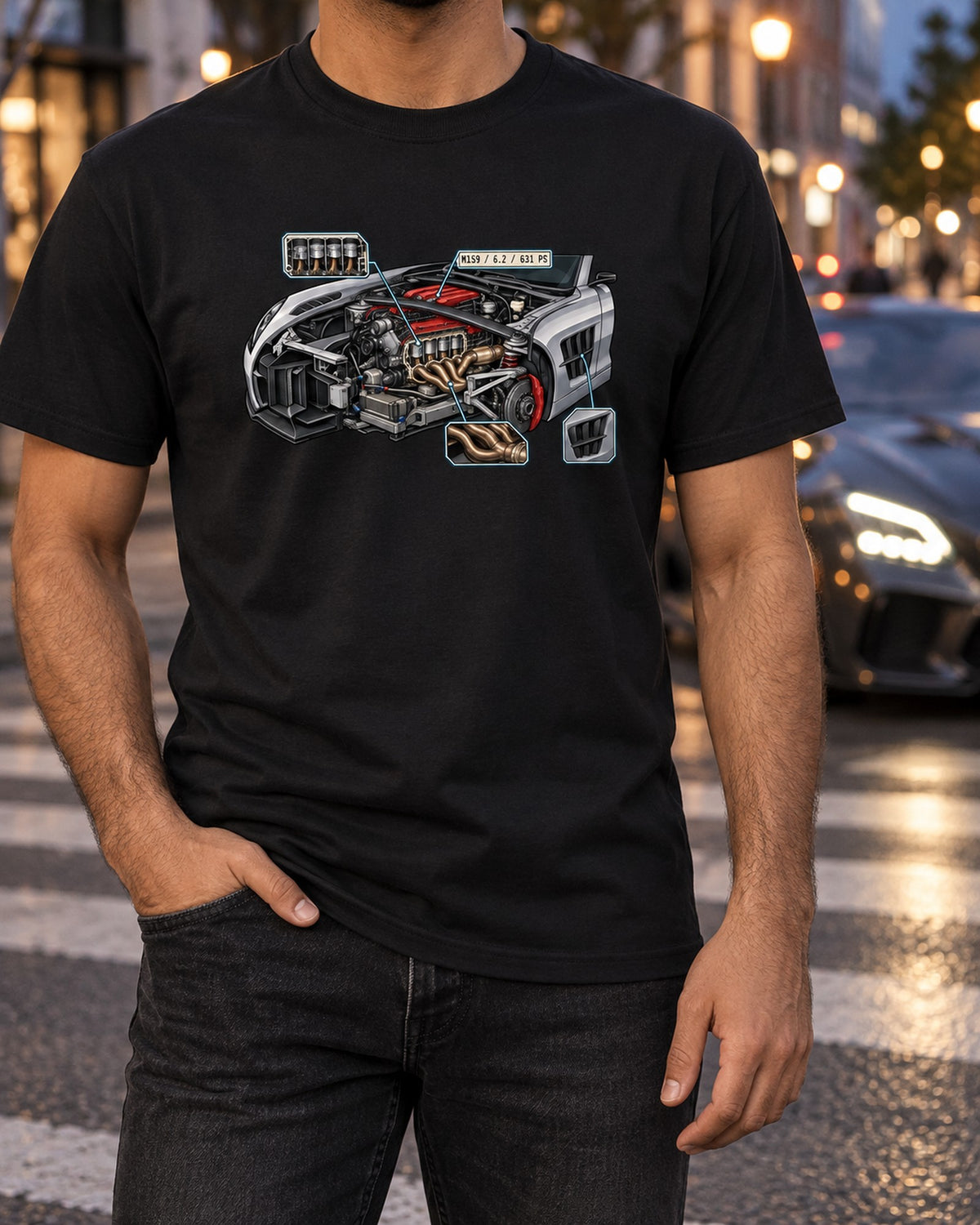 Mercedes G-Class W463 Field Plan Technical Blueprint Shirt T-Shirt Black worn hero