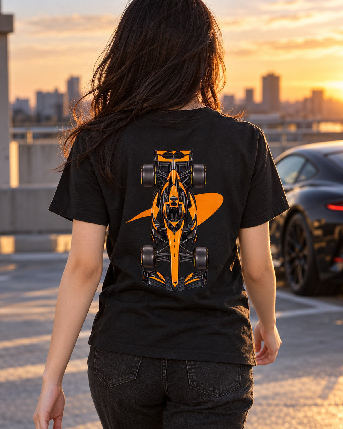 Mclaren MCL40 2026 F1 Overhead Poster Shirt, Formula 1 Tee, Design 30 T-Shirt Black worn hero