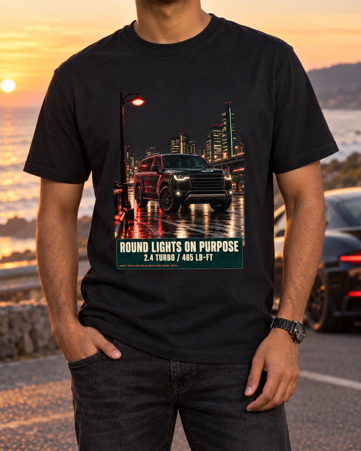 Land Cruiser 250 First Edition Mountain Pass Night Print Shirt T-Shirt Black worn hero