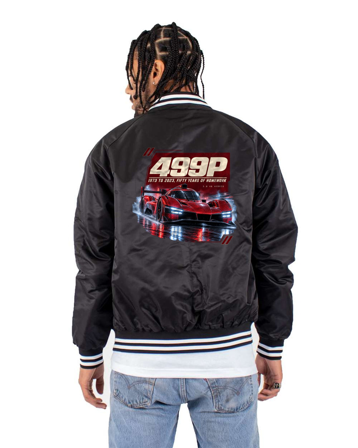 Ferrari 499P Night Street Rain print Shirt Bomber Jacket Black back