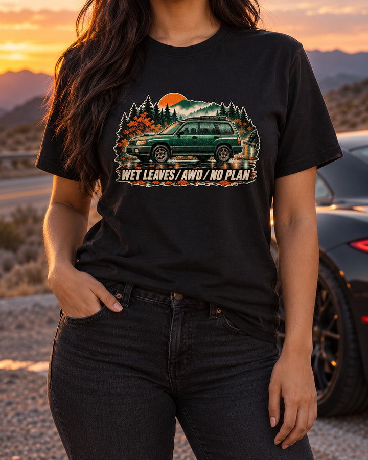 Subaru Forester SF5 Rainy Forest Risograph Wagon Shirt T-Shirt Black worn hero