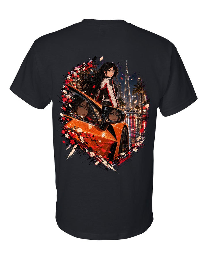 Lamborghini Revuelto Anime Girl T-Shirt Black back