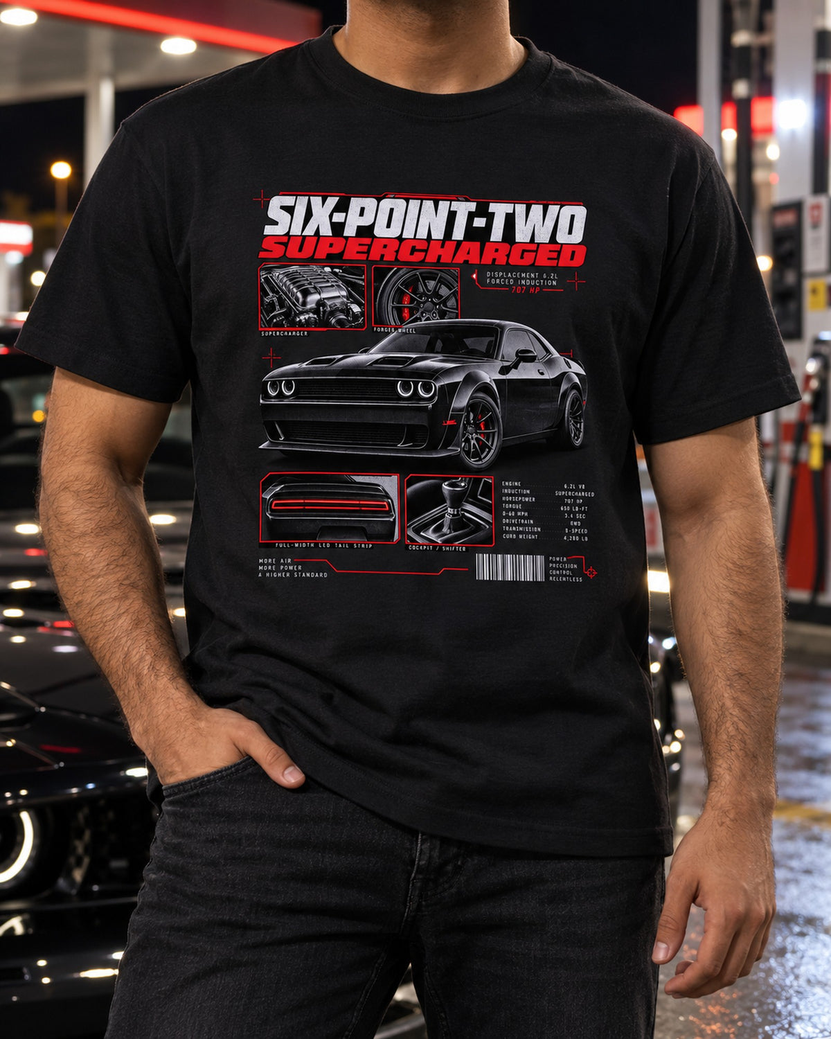 2018 Challenger 6.2 Supercharged 707 HP Dossier Panel Tee T-Shirt Black worn hero