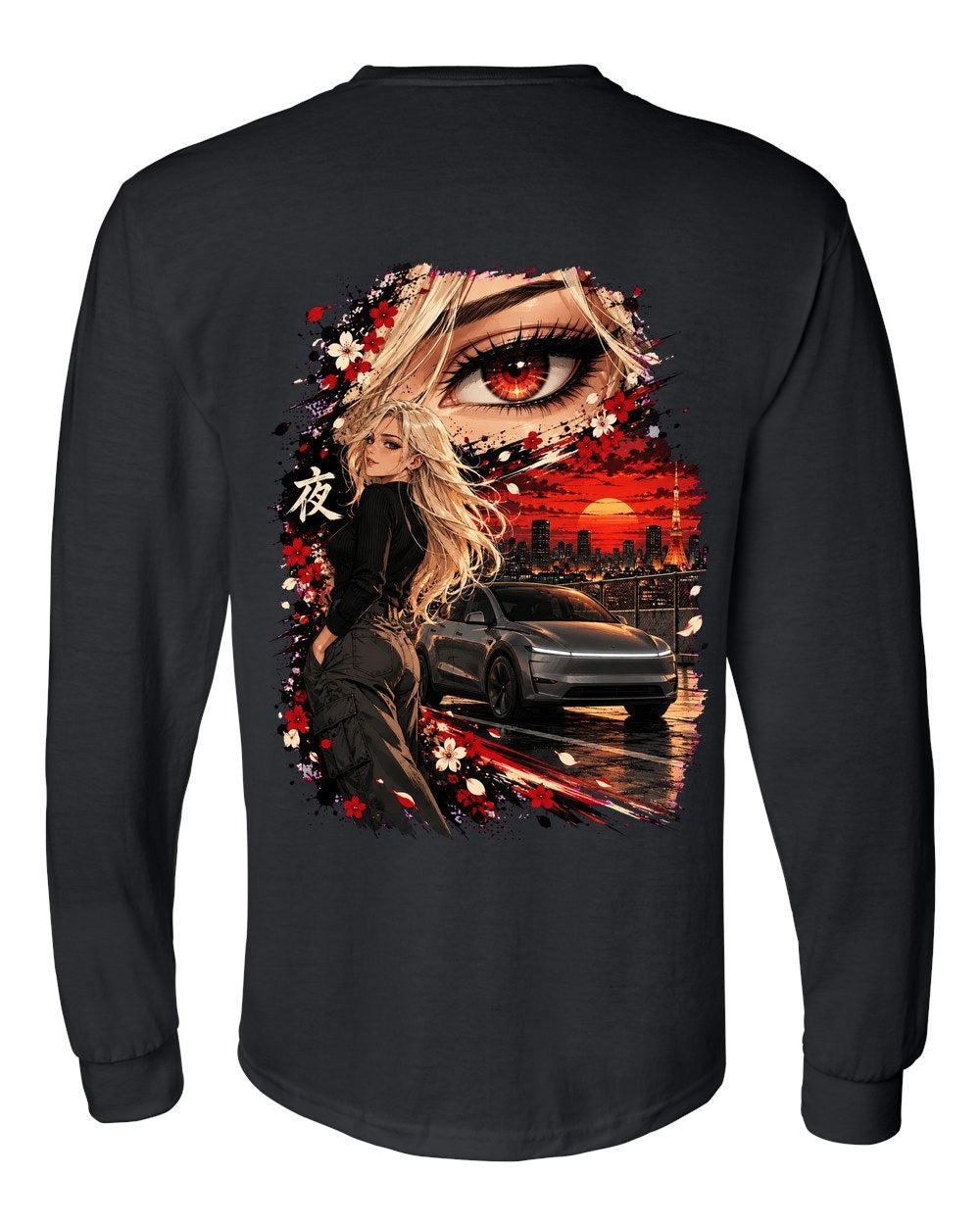Tesla Model Y Juniper Anime Girl Long Sleeve Black back