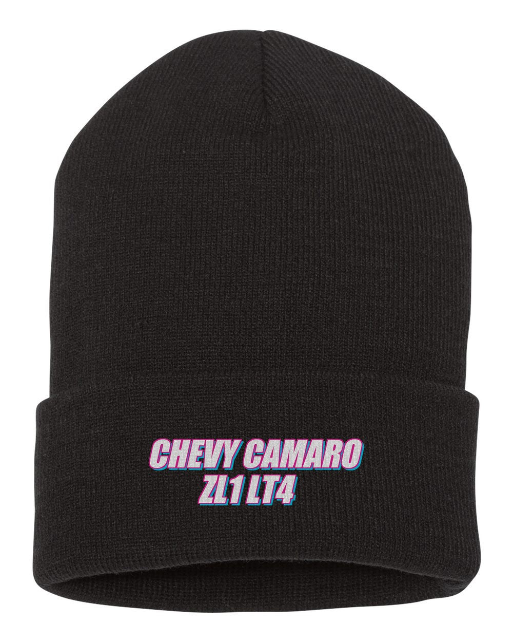 Chevy Camaro Zl1 Lt4 black beanie front view with car name