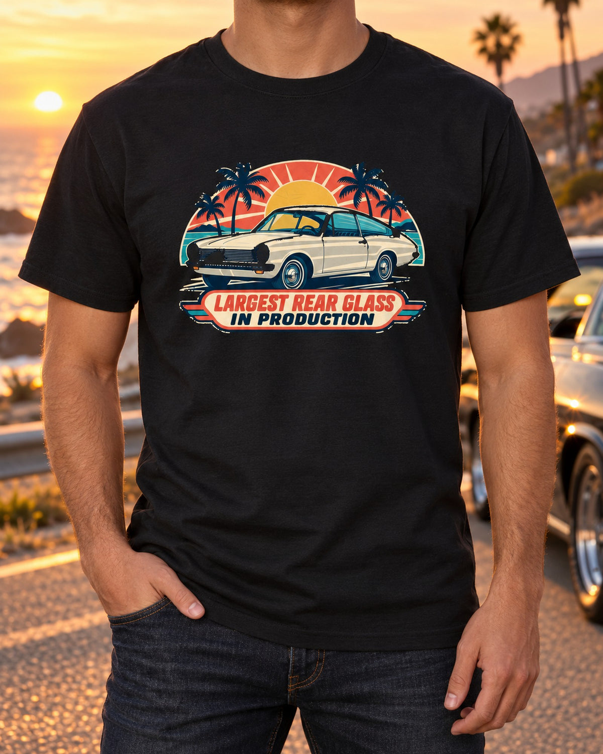 1965 Plymouth Barracuda Fastback Travel Poster Style Shirt T-Shirt Black worn hero