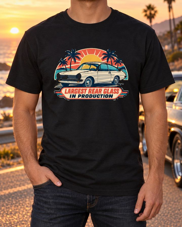 1965 Plymouth Barracuda Fastback Travel Poster Style Shirt T-Shirt Black worn hero