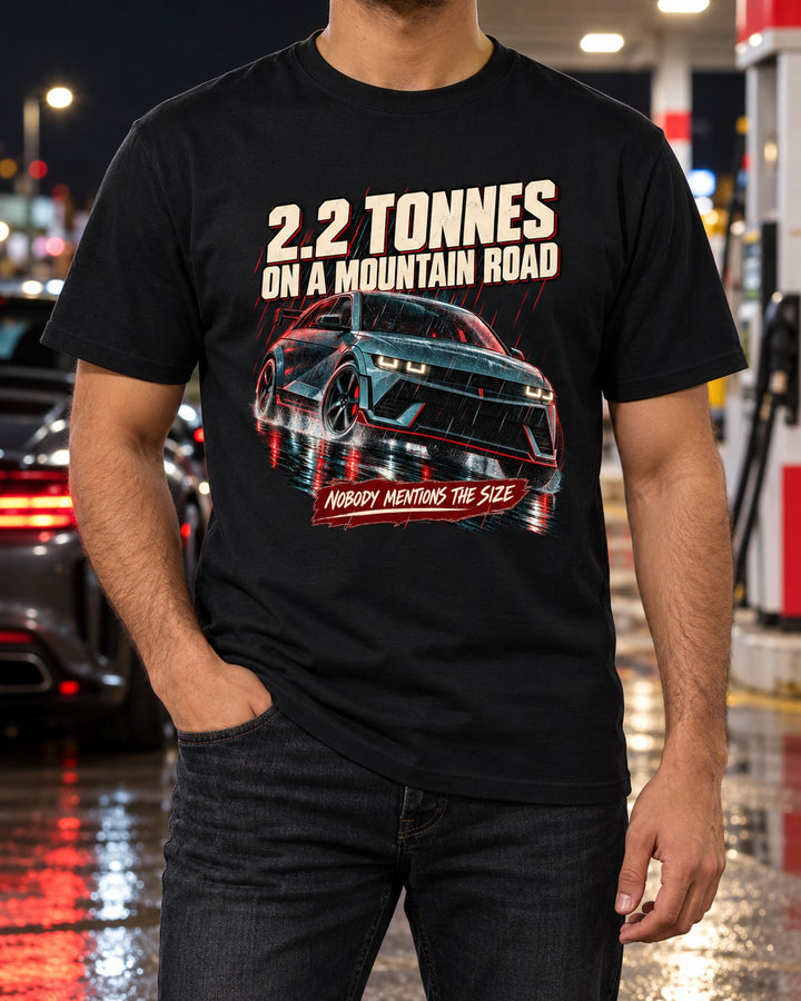 Hyundai Ioniq 5 N Touge Night Shirt, 2.2 Tonnes Mountain Road T-Shirt Black worn hero