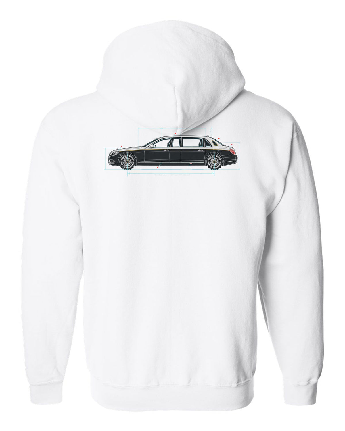 Maybach 62 S W240 Limousine Side Blueprint Tee white zip hoodie back view with the design