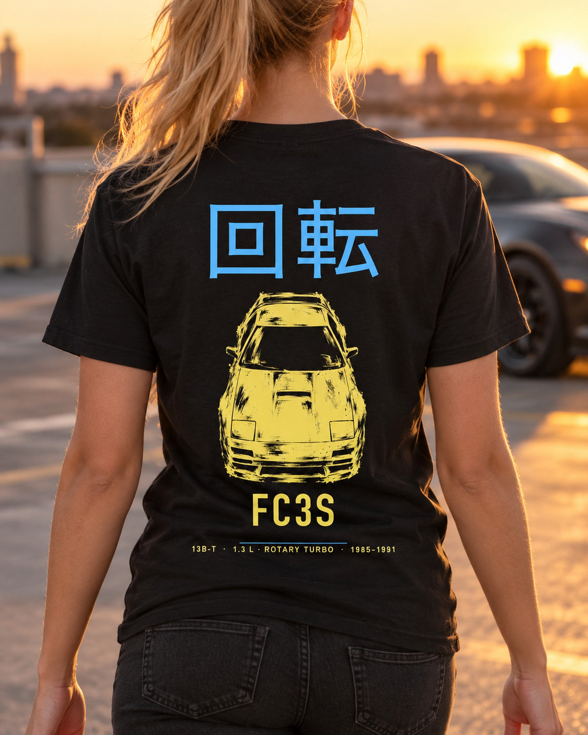 FC3S 13B-T Full-Back Graphic Tee T-Shirt Black worn hero