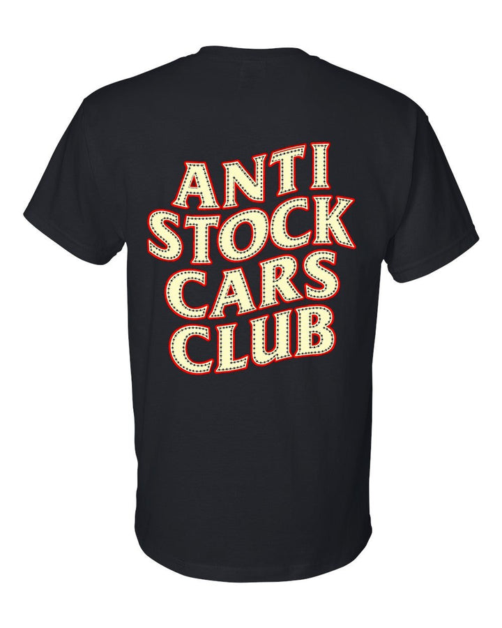 Anti Stock Cars Club Varsity College T-Shirt Black back