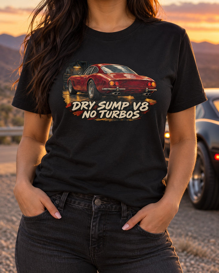 Alfa Romeo 8C Competizione Oil Painting Tee, Dry Sump V8 T-Shirt Black worn hero