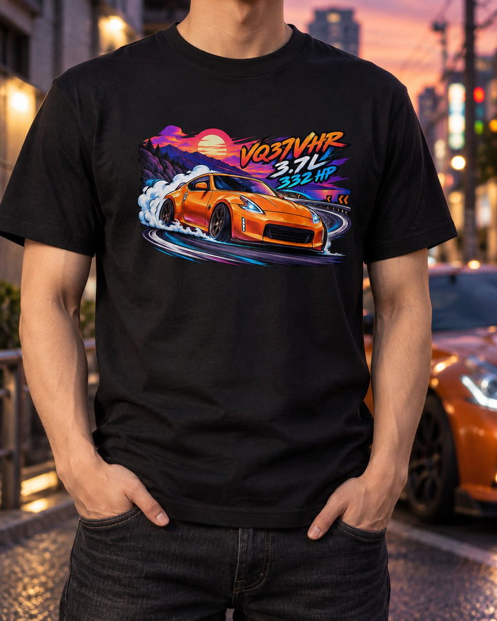 Nissan 370Z Z34 Hairpin Cel-Shaded Anime Car Shirt T-Shirt Black worn hero