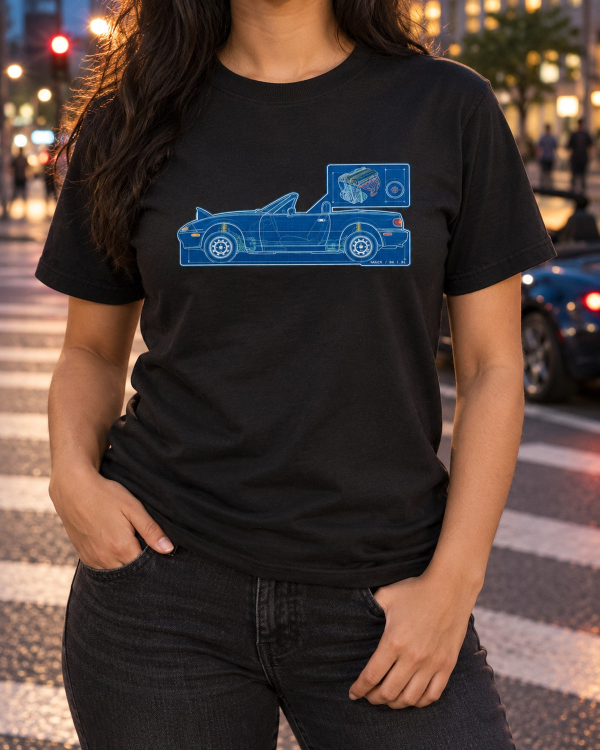 Mazda MX-5 NC Sticker Bomb Rear Shirt, MZR 2.0 Car Guy Gift T-Shirt Black worn hero