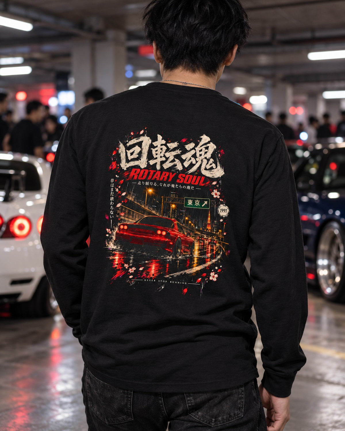 Mazda RX-7 FD Rotary Soul Shirt, Hoodie & More Long Sleeve Black worn hero