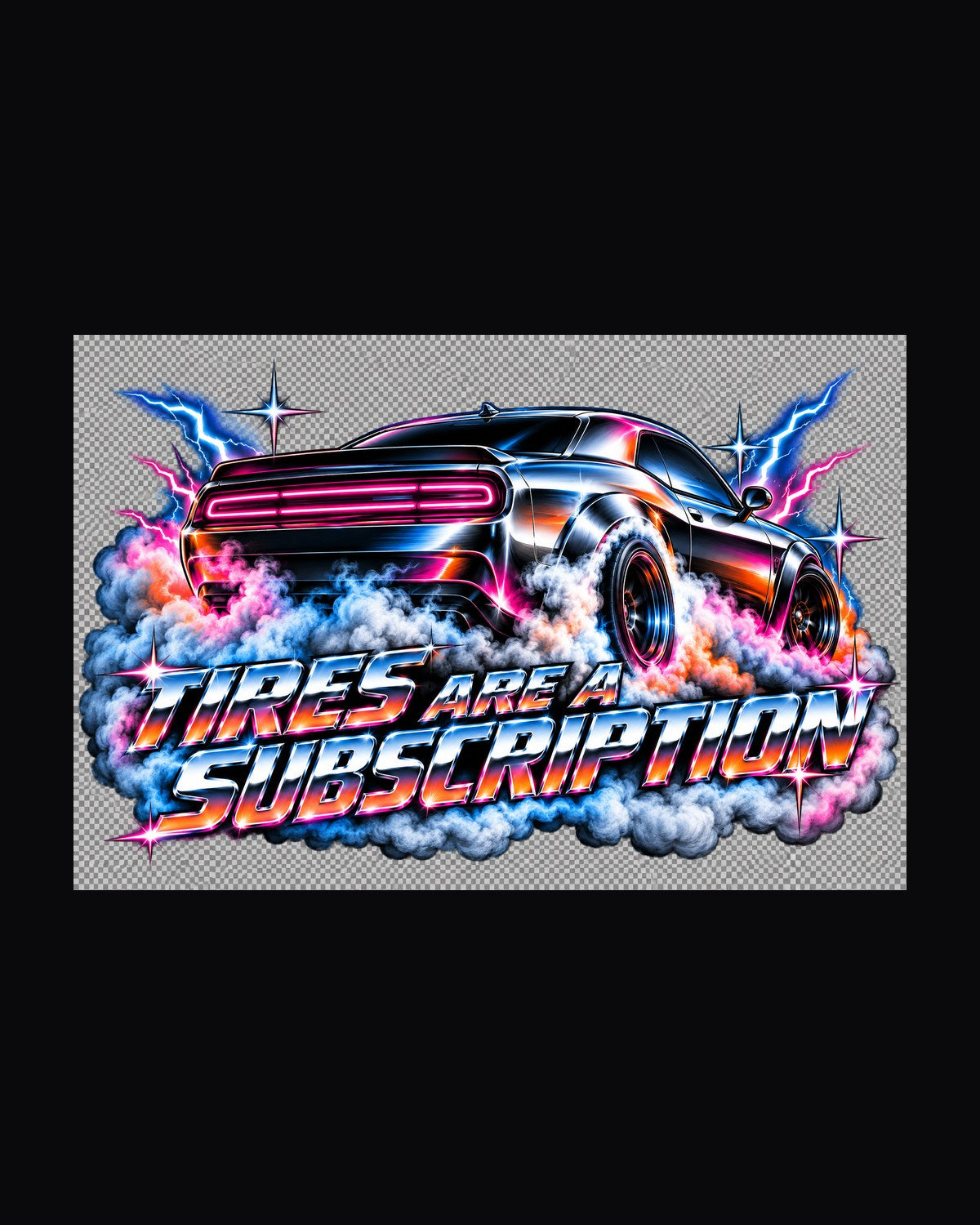 2020 Dodge Challenger Scat Pack Widebody 80s Chrome Burnout Tee design only