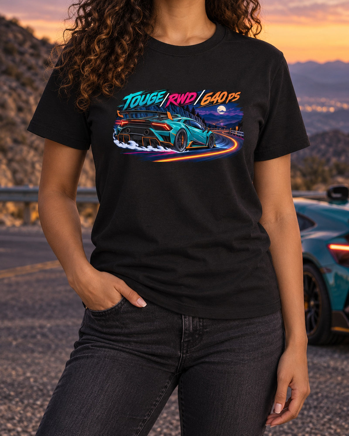 Lamborghini Huracan STO LP640-2 Night Touge Anime Style Tee T-Shirt Black worn hero