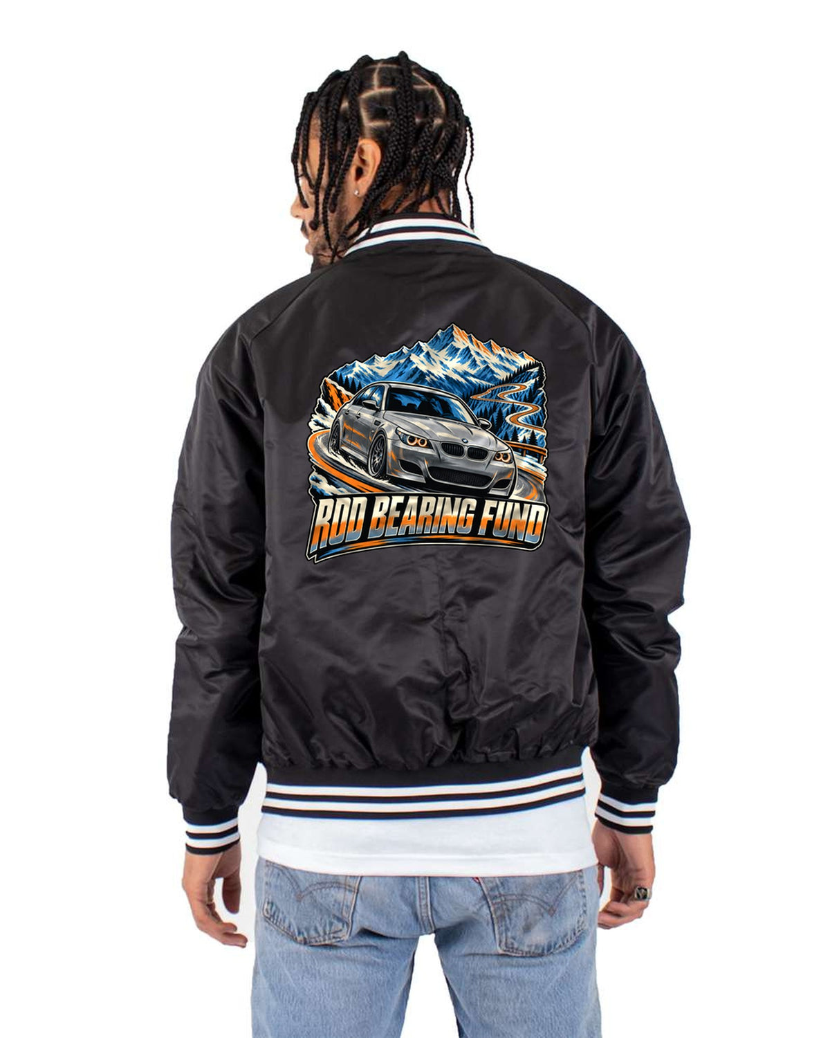 BMW M5 E28 Retro Showa Catalogue Tee, S38 Sleeper Bomber Jacket Black back