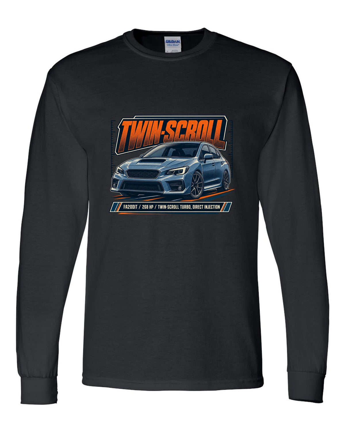 Subaru WRX VA sedan front three-quarter halftone design black long sleeve front view with the design