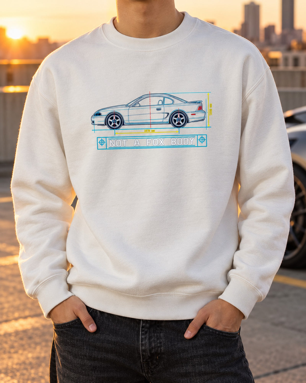 1994-98 SN95 Mustang Coupe Blueprint Shirt, Not A Fox Body Crewneck White worn hero