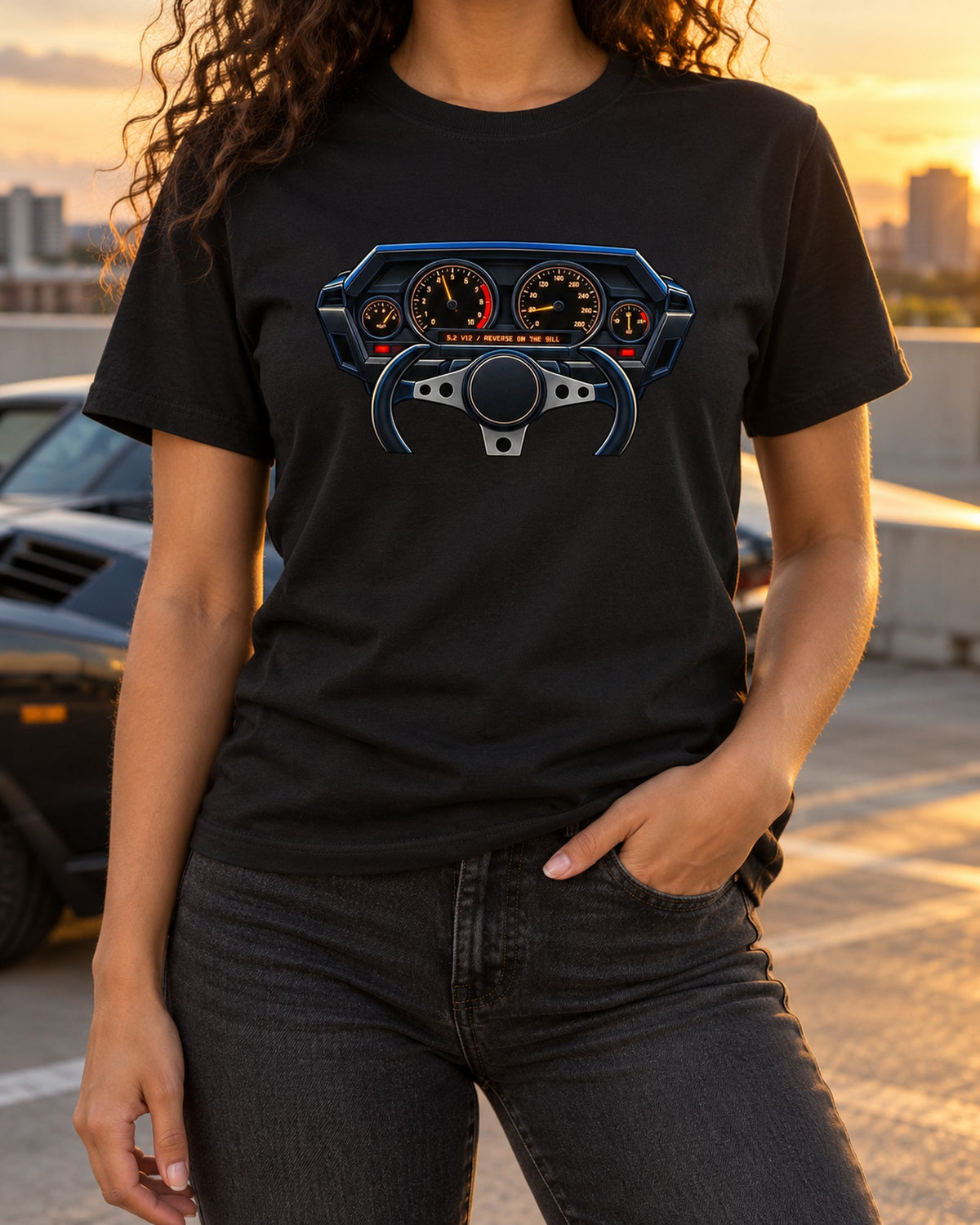 Countach LP5000 QV Gauge Cluster Shirt, Lamborghini Gift T-Shirt Black worn hero