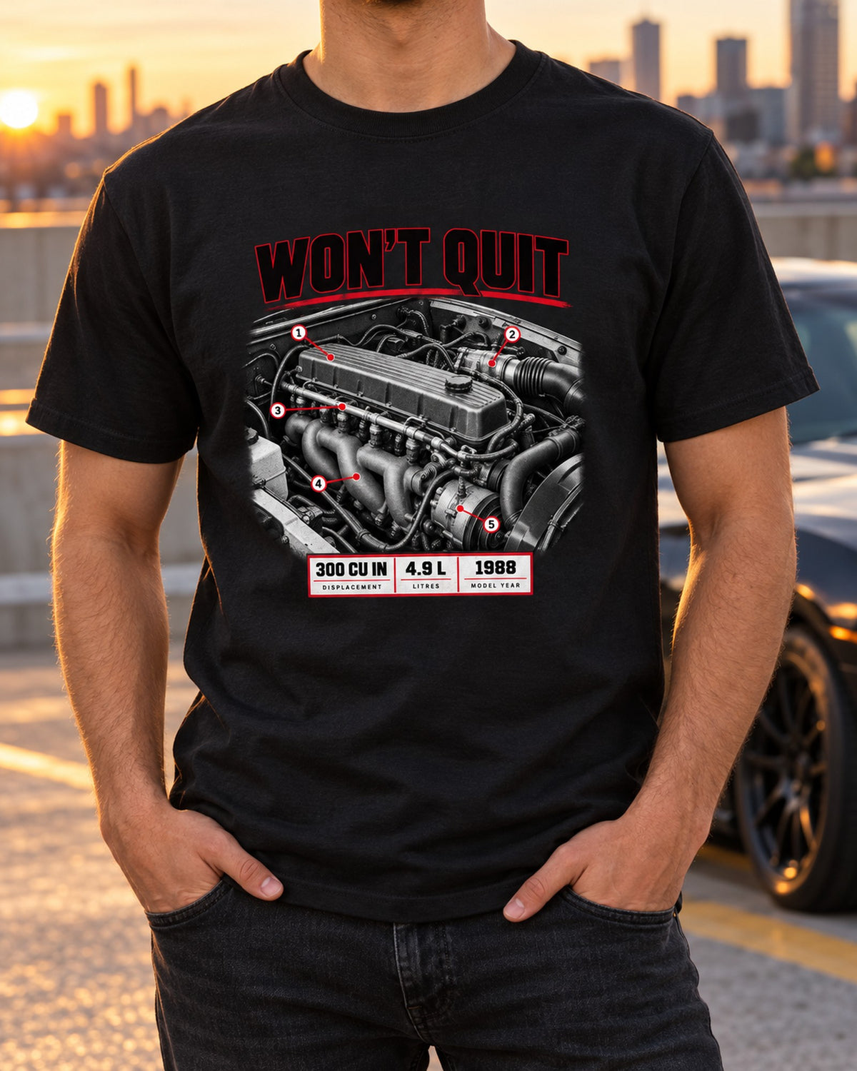 Ford F-150 Brick-Nose 1987-91 4.9 Inline Six Engine Tee T-Shirt Black worn hero