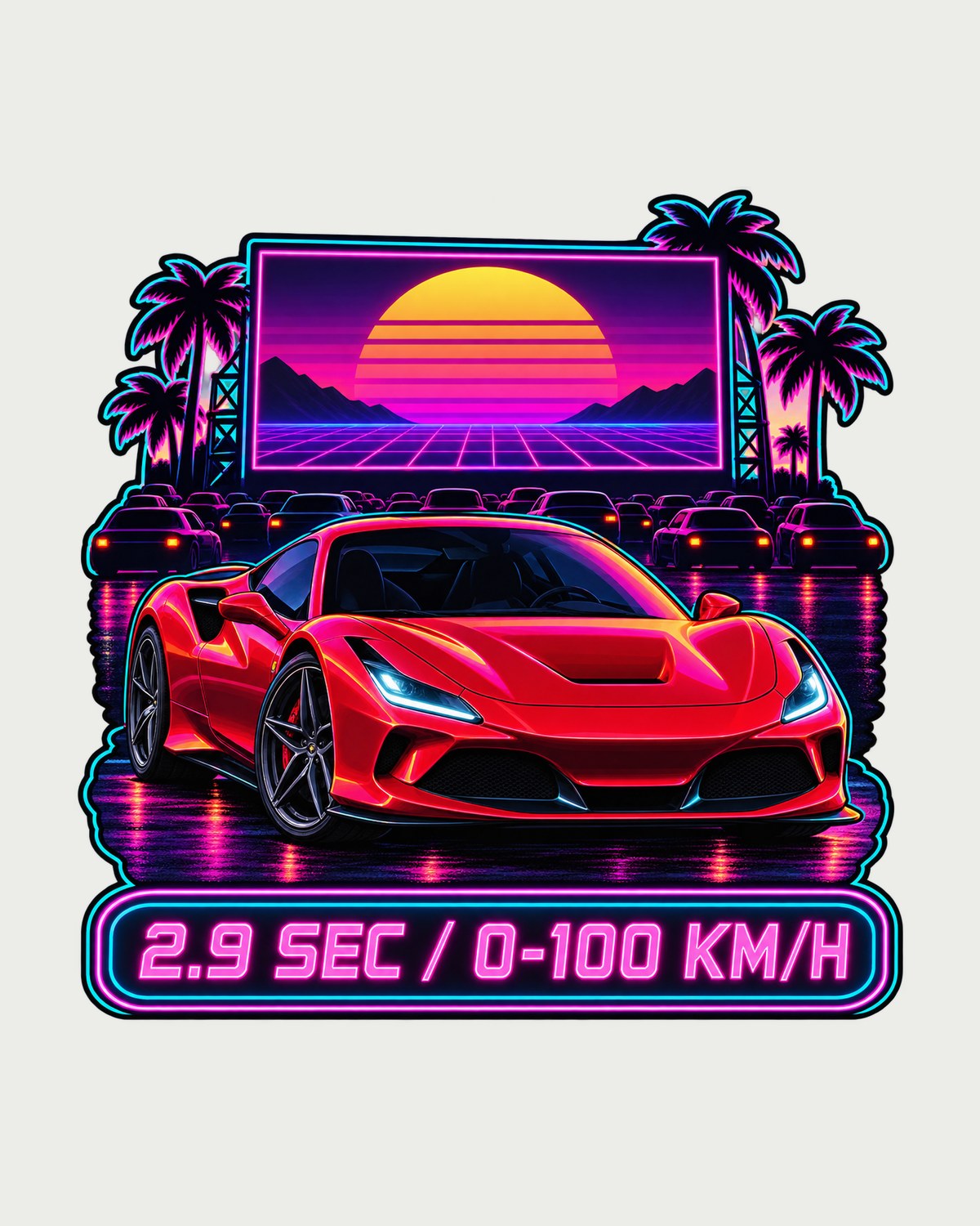 Ferrari F8 Tributo Drive-In Night Synthwave Shirt design only