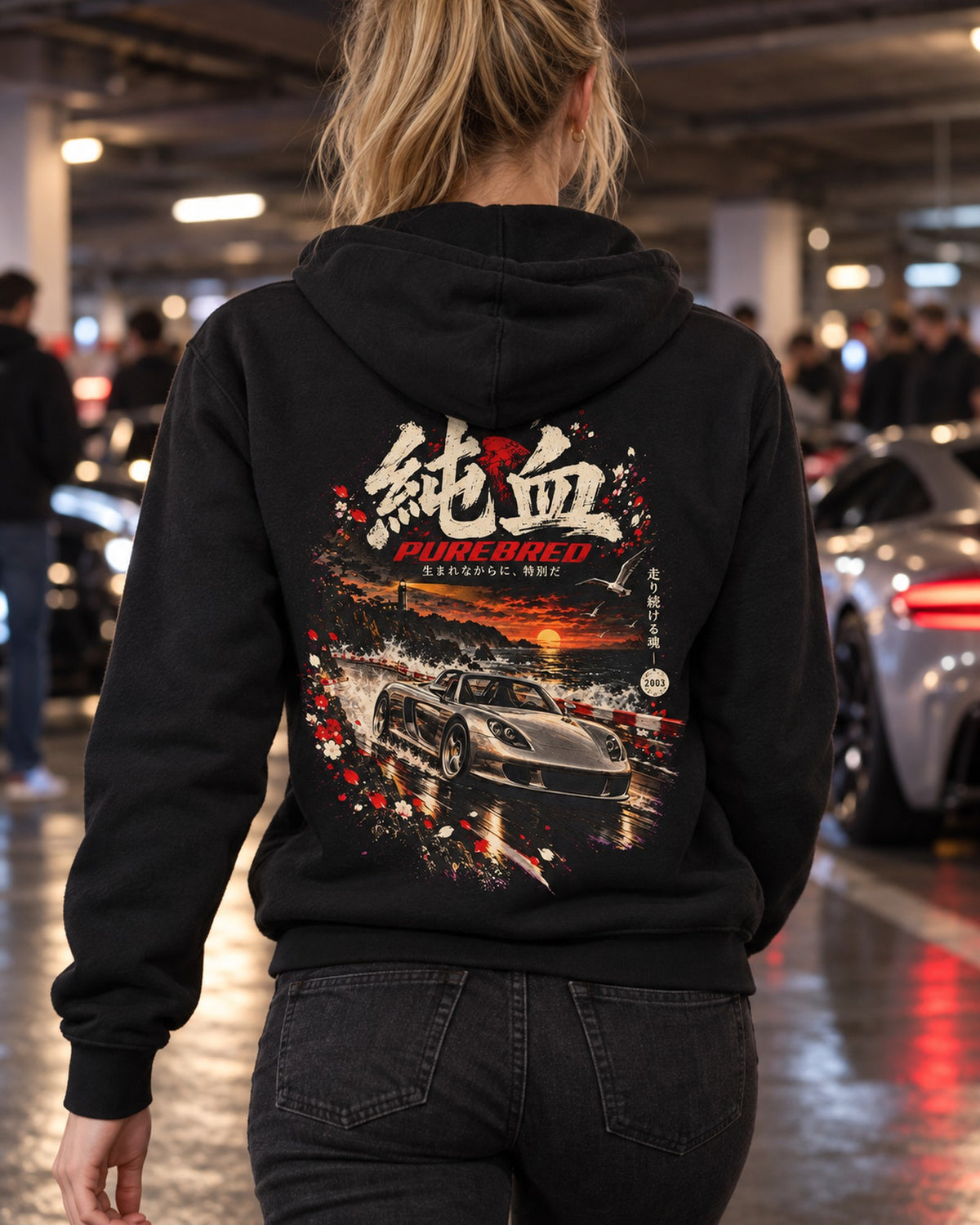 Porsche Carrera GT Purebred Shirt, Hoodie & More Zip Hoodie Black worn hero