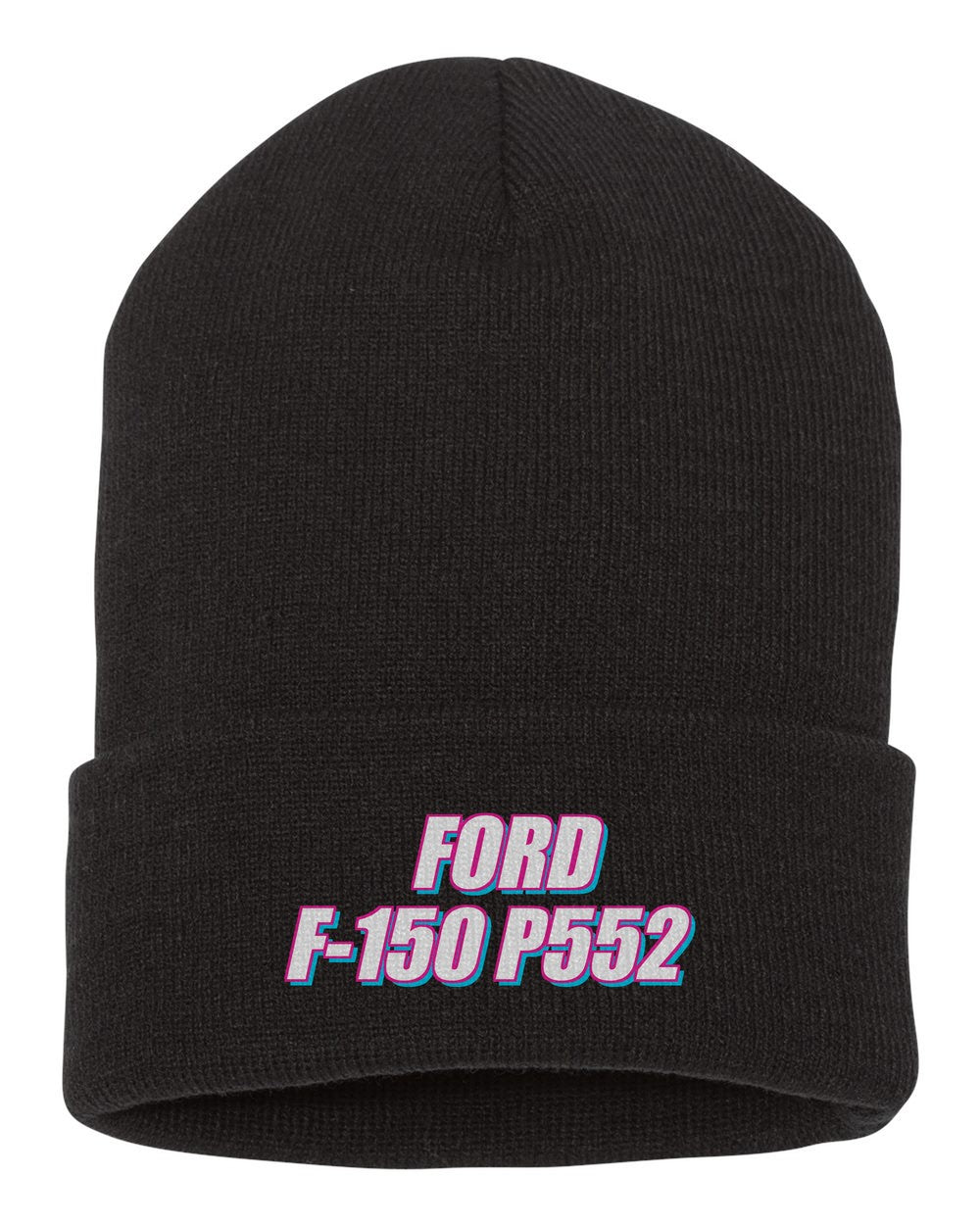 Ford F-150 P552 black beanie front view with car name