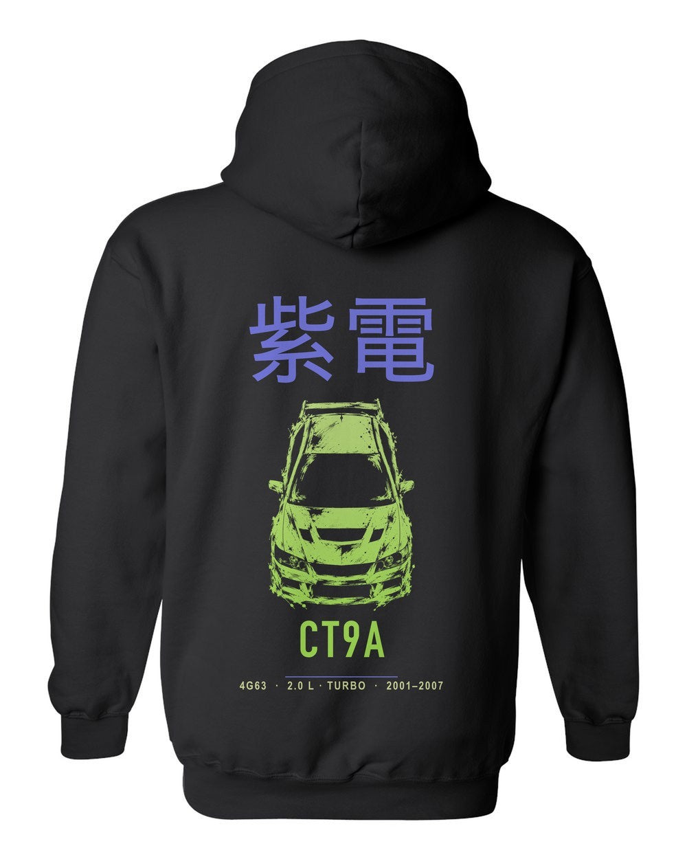 CT9A full-back artwork black pull over hoodie back view with the design