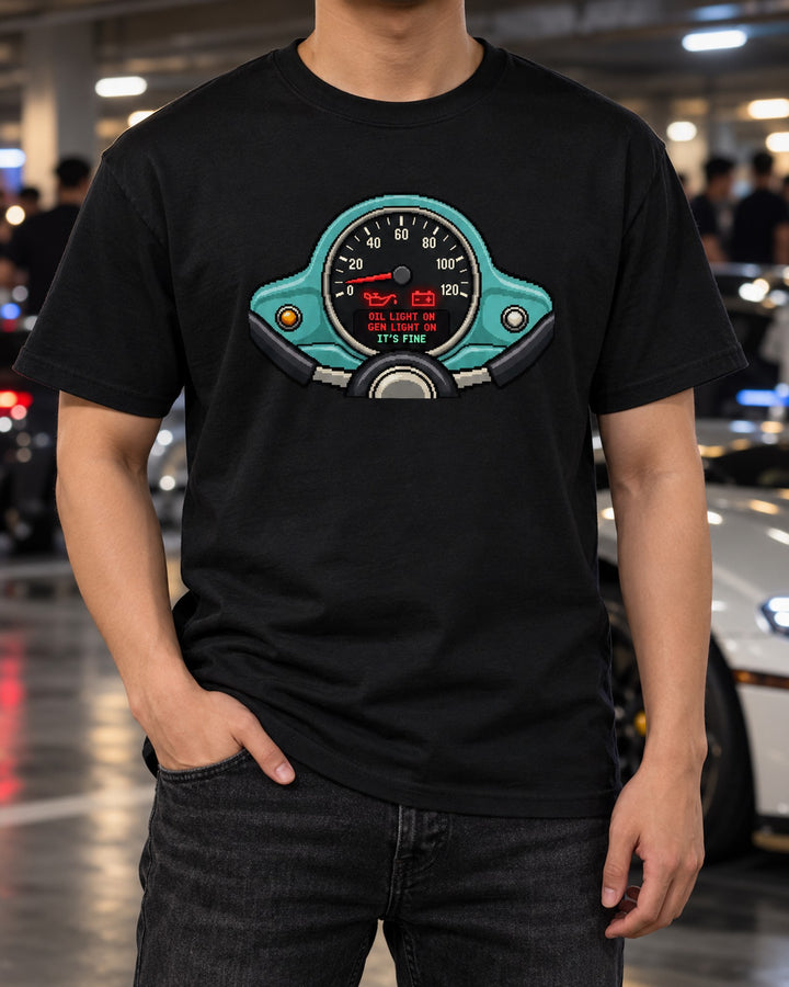 VW Beetle Dashboard Warning Lights LED Display Shirt, Dry Humor T-Shirt Black worn hero