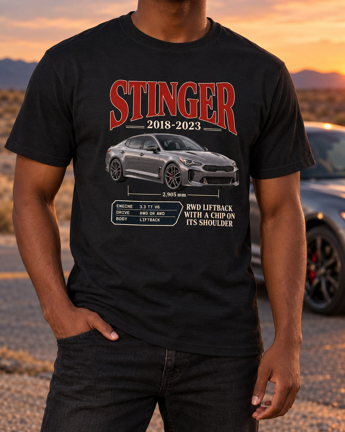 Kia Stinger 2018-2023 Archive Panel Shirt, RWD Liftback T-Shirt Black worn hero