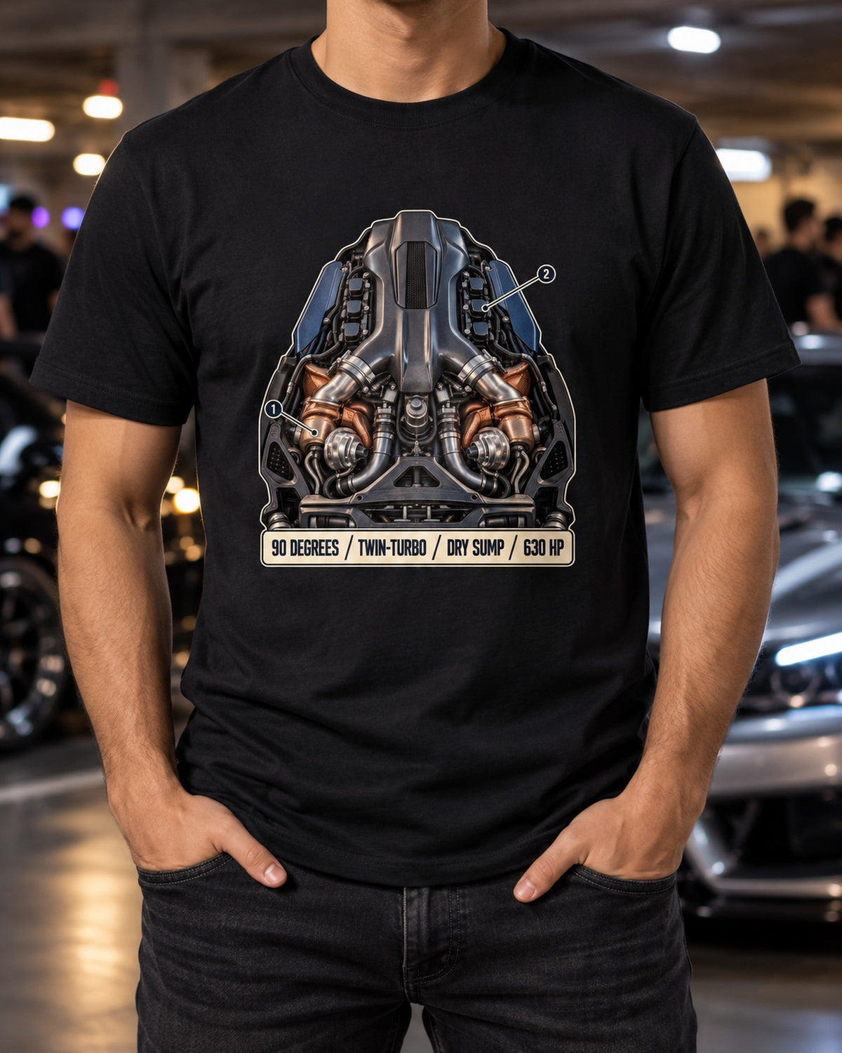 Maserati MC20 Nettuno V6 Engine Shirt, 630 HP Twin-Turbo T-Shirt Black worn hero
