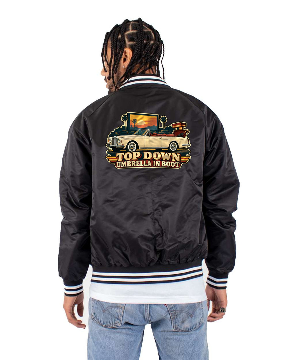 Rolls-Royce Corniche 1971 Showa Era Catalogue Ad Style Tee Bomber Jacket Black back