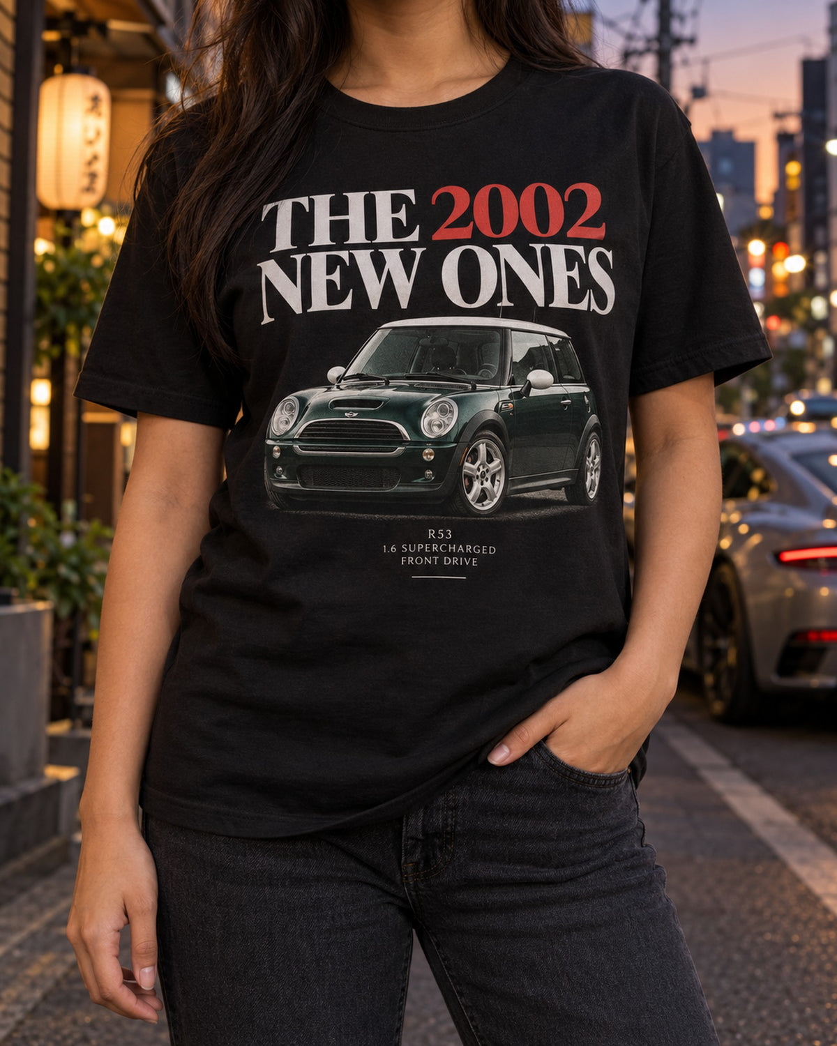 Mini Cooper S R53 The New Ones Editorial Tee, 2002 print T-Shirt Black worn hero