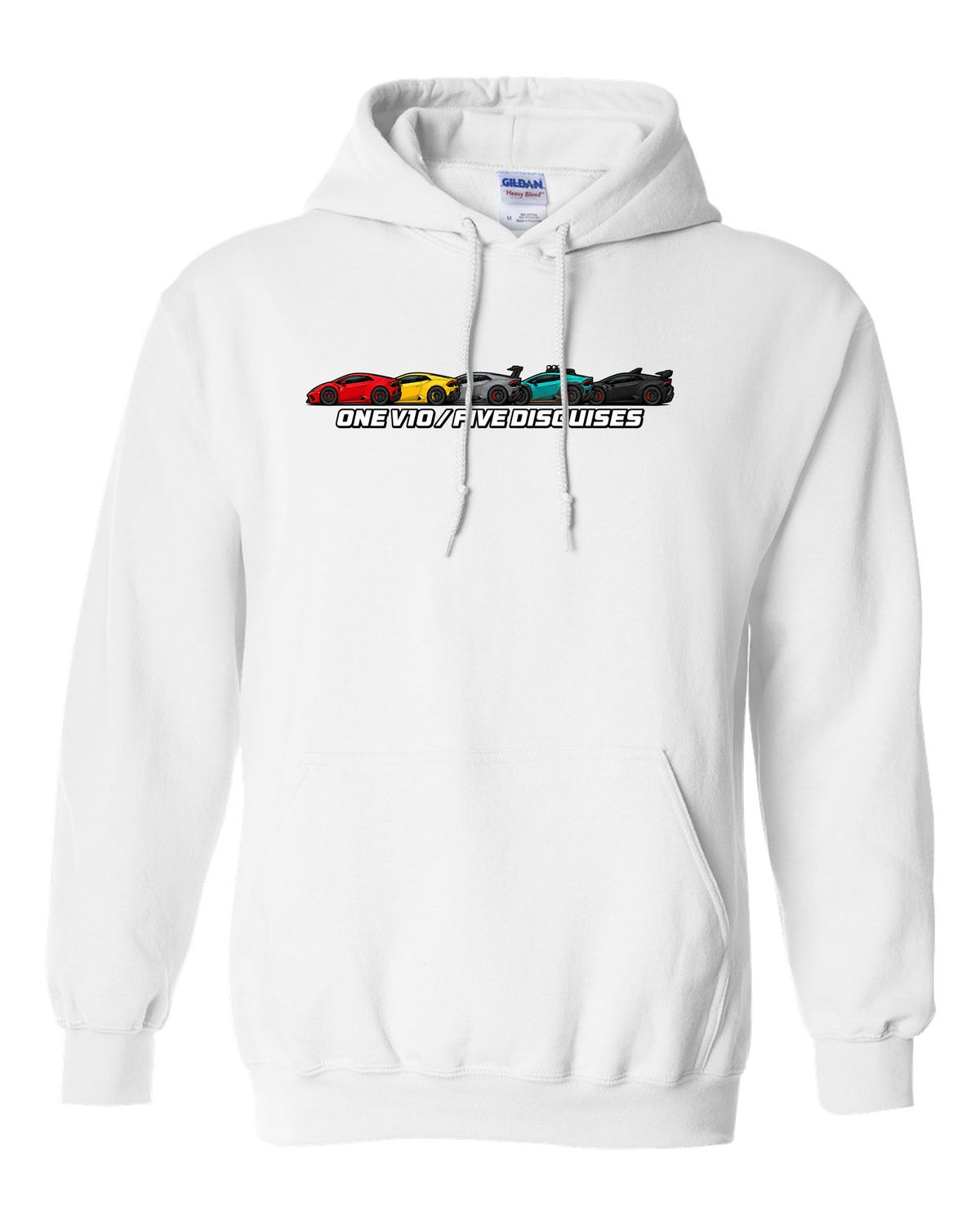 Lamborghini Huracan LP610-4 Variants Lineup white pull over hoodie front view with the design