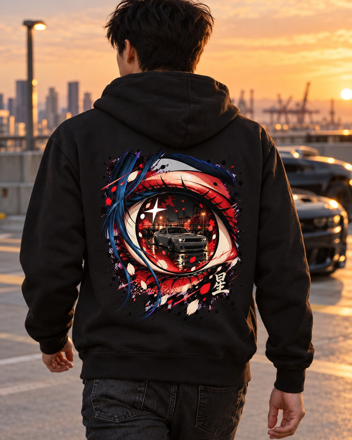 Dodge Challenger Hellcat Anime Girl Shirt, Hoodie & More Zip Hoodie Black worn hero