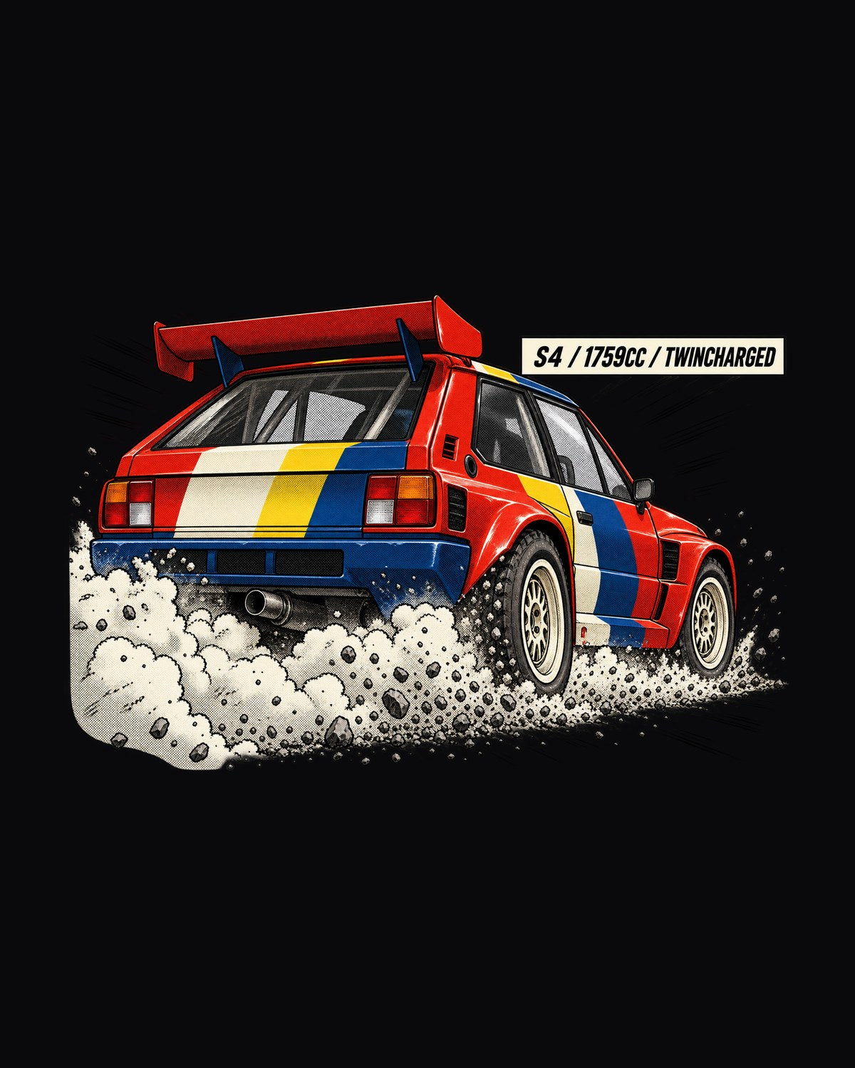 Lancia Delta S4 Twincharged Retro Manga Panel Car Shirt design only