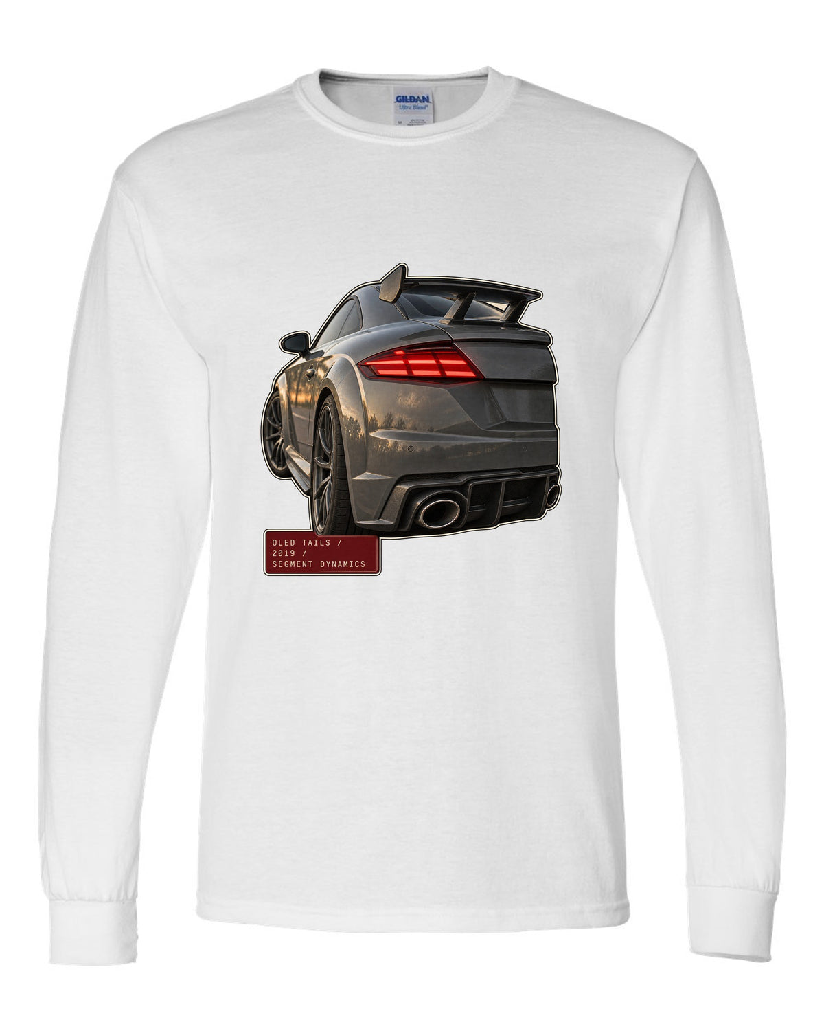 Audi TT RS facelift OLED taillight macro print white long sleeve front view with the design