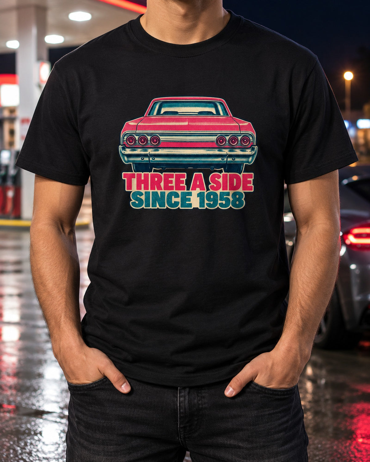 Chevrolet Impala 1964 Risograph Triple Taillight Shirt T-Shirt Black worn hero
