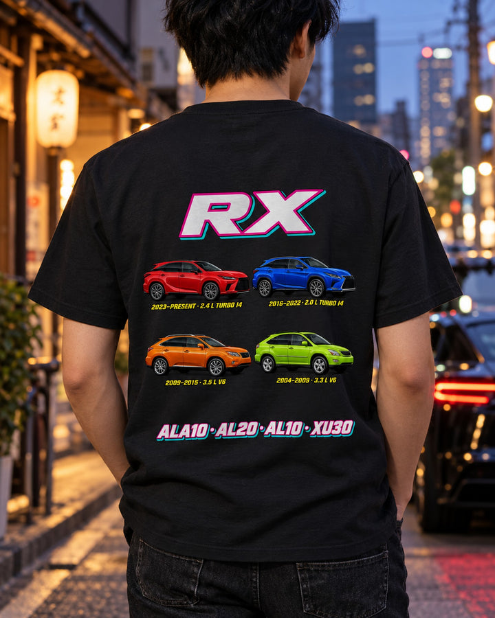 Lexus RX Evolution Poster Full-Back Graphic Tee T-Shirt Black worn hero