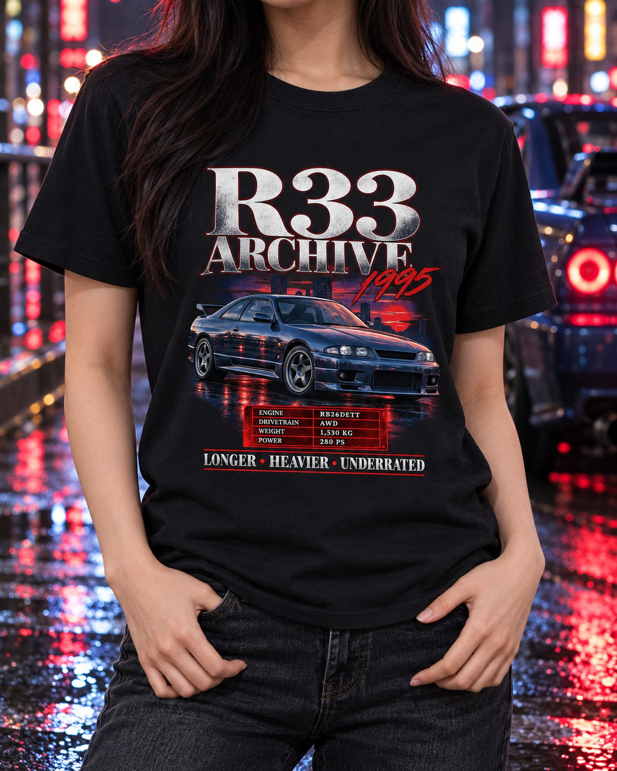 Nissan Skyline GT-R R33 BCNR33 1995 Archive Panel Tee T-Shirt Black worn hero