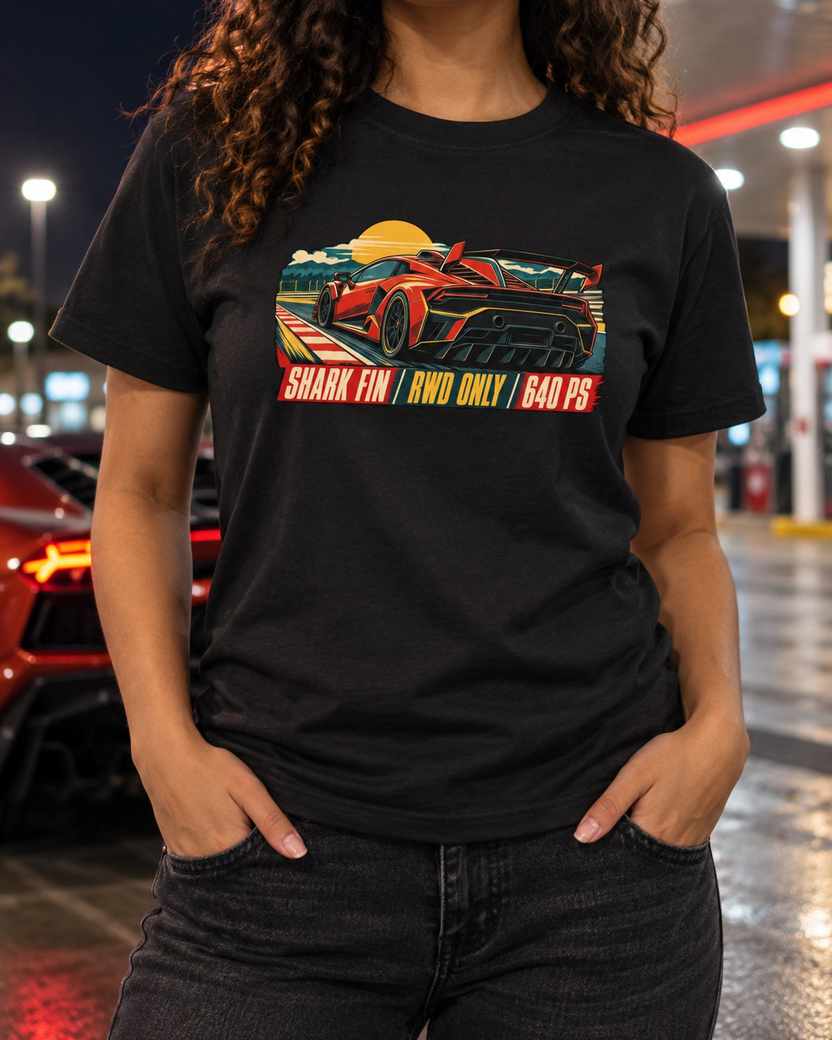 Huracan STO LP640-2 Race Bill Shirt, 1960s Lithograph Tee T-Shirt Black worn hero