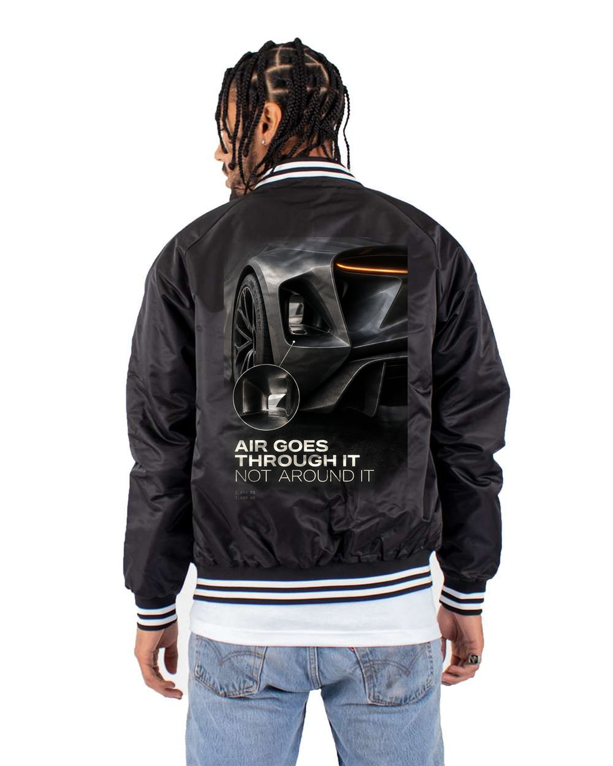 Lotus Evija Rear Tunnel Macro Tee, Air Goes Through It Bomber Jacket Black back