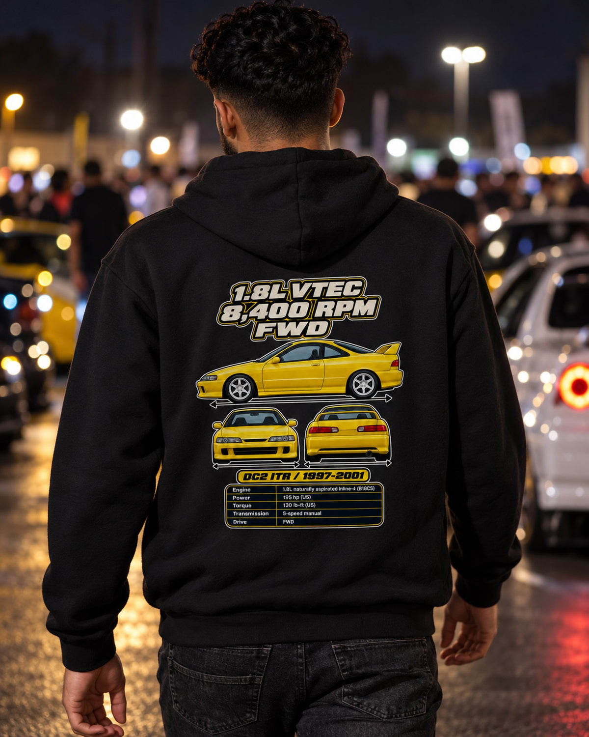 Acura Integra Type R Dc2 Spec Sheet Full-Back Graphic Tee Pull Over Hoodie Black worn hero