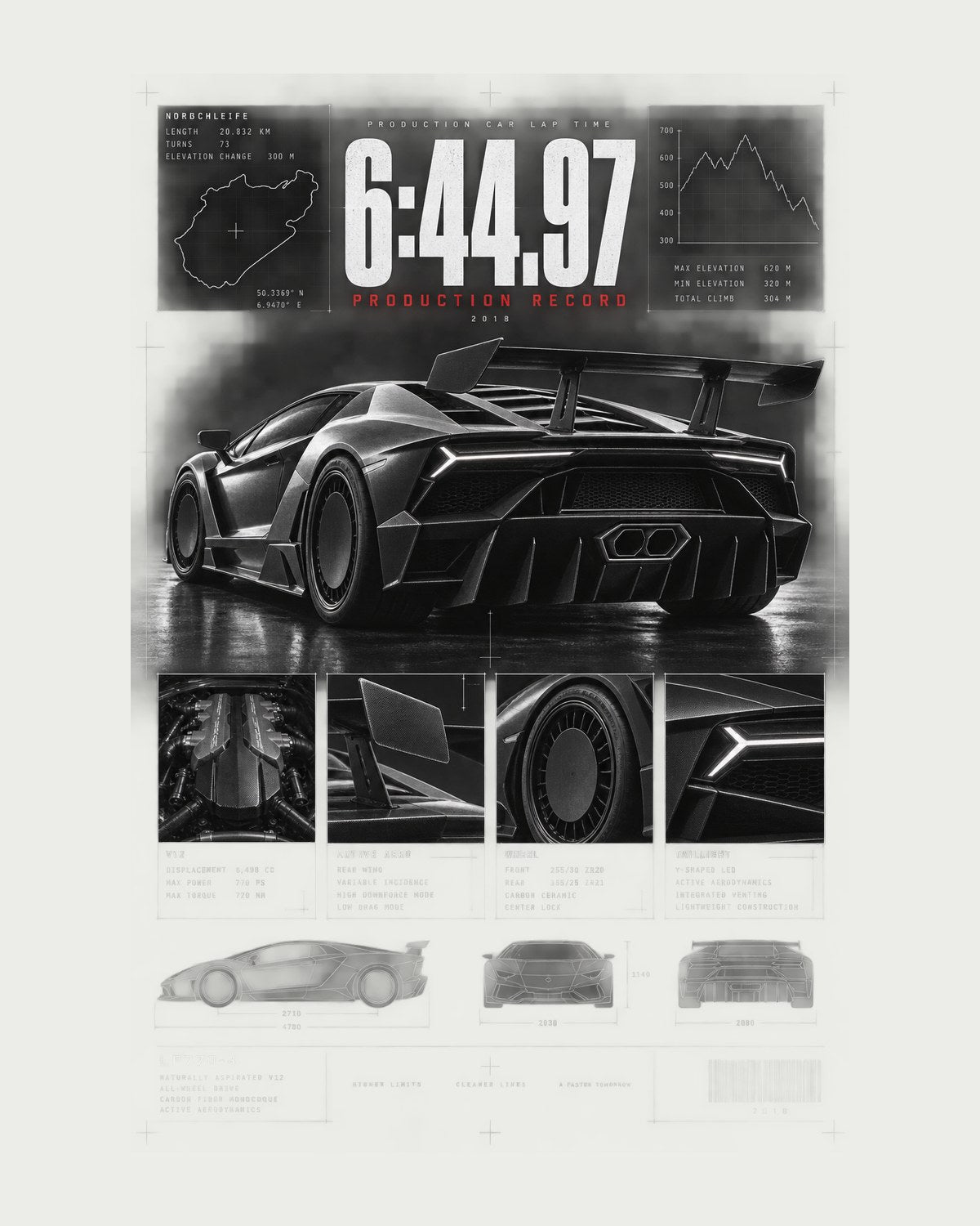 Aventador SVJ LP770-4 Production Record Dossier Shirt, 6:44.97 design only
