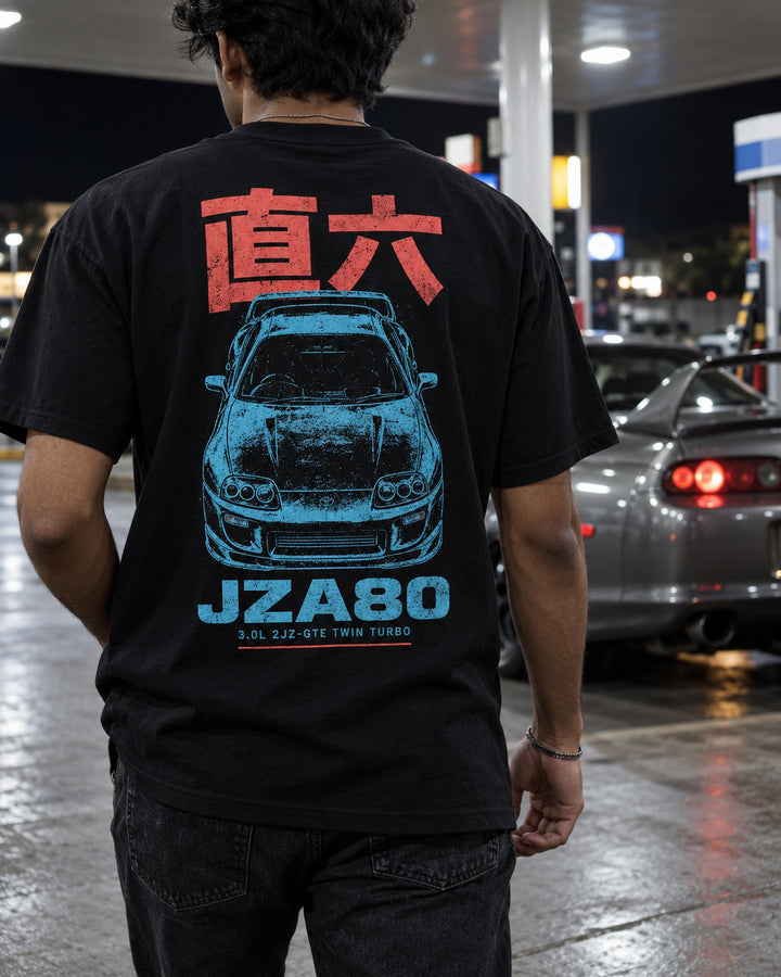 JZA80 2JZ-GTE Full-Back Graphic Tee T-Shirt Black worn hero