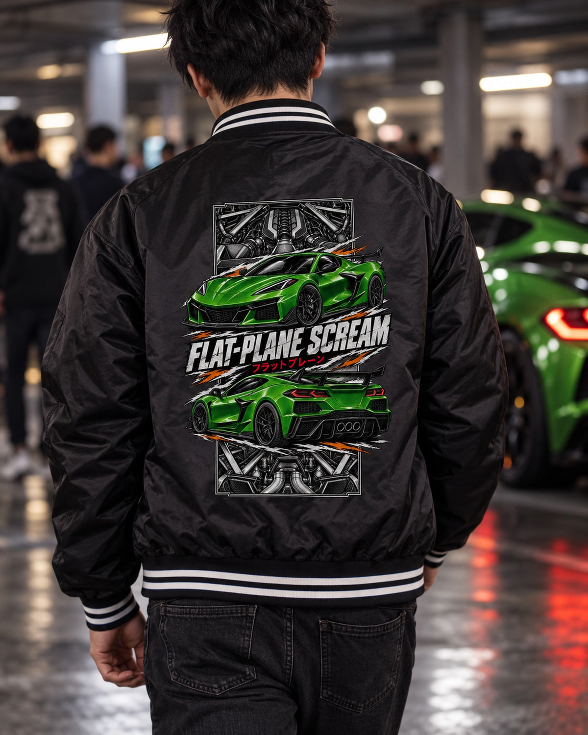 Corvette C8 Z06 Torn Poster Full-Back Graphic Tee Bomber Jacket Black worn hero