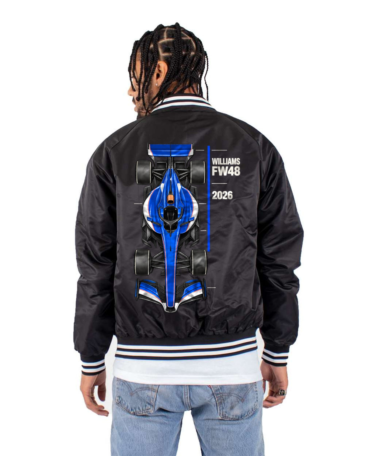 Williams FW48 F1 2026 Long Plan Shirt, Formula 1 Fan Tee Bomber Jacket Black back